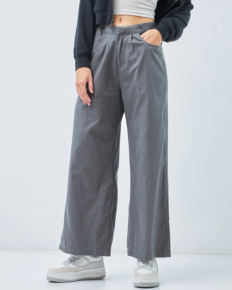 bewakoof Women's Grey Baggy Super Loose Fit Wide Leg Pants